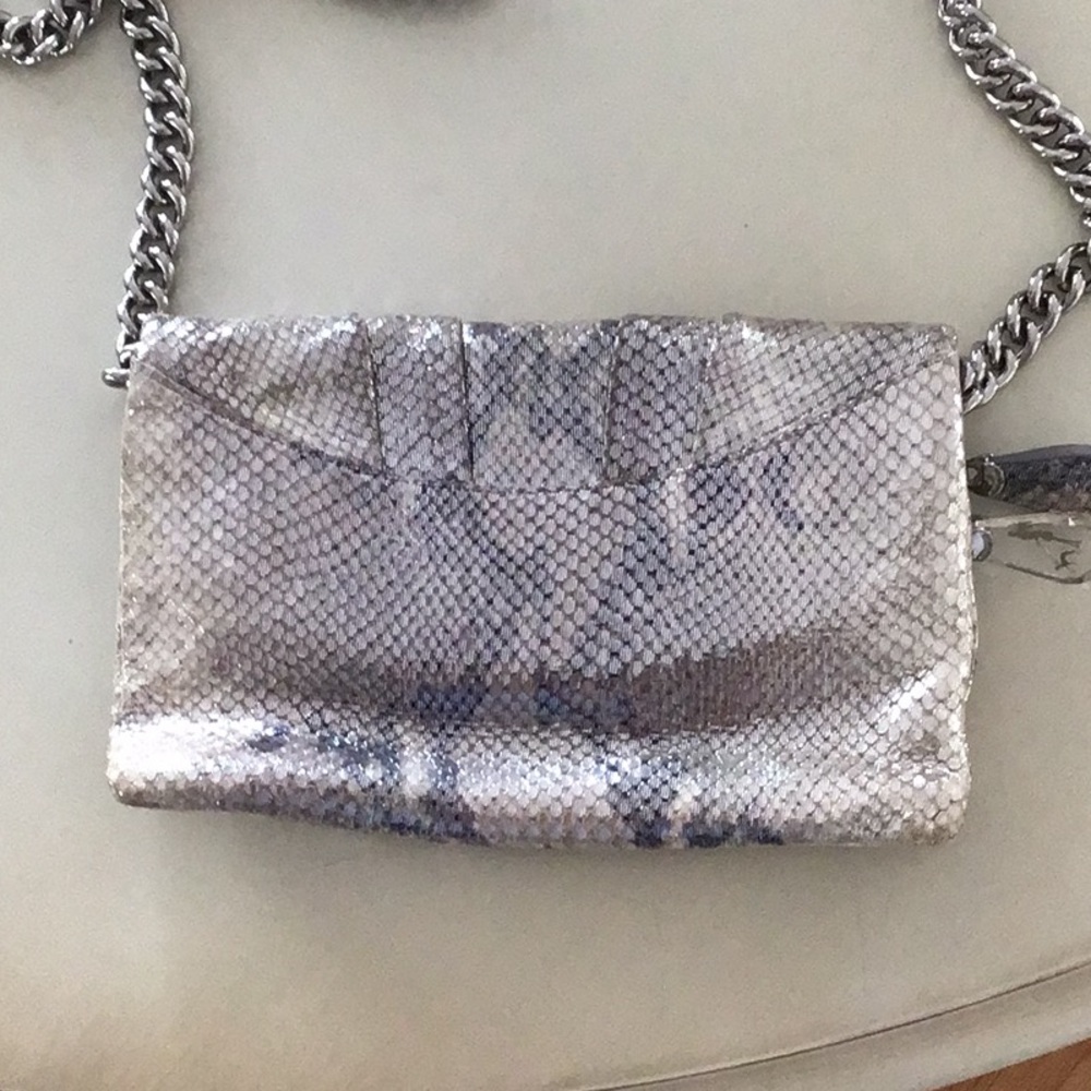 Metallic Silver Python-Effect Chain Crossbody Bag - Picture 3 of 6